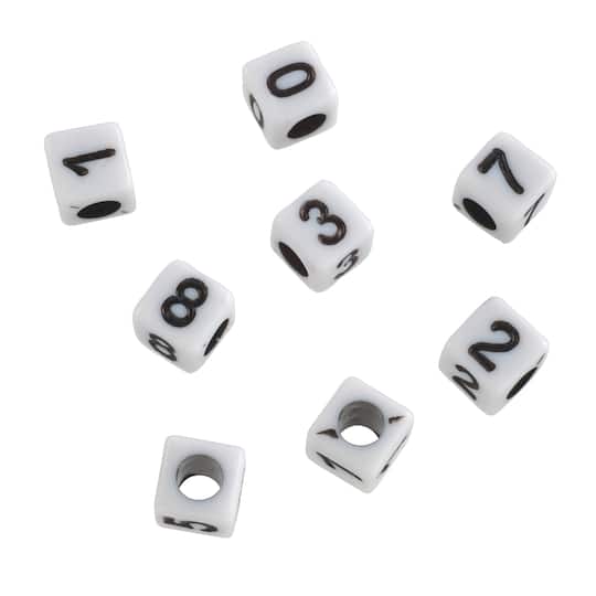 White Number Acrylic Cube Beads, 5mm by Bead Landing&#x2122;